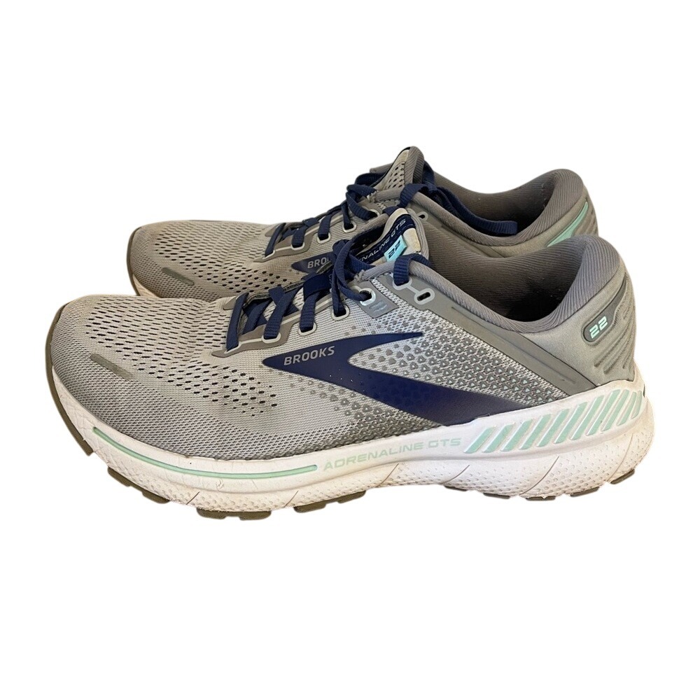 Brooks Adrenaline GTS 22 Womens Grey Blue Running‎ Shoes Sneakers GuideRails